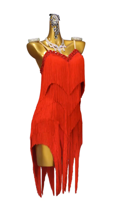 Strappy Encrusted Fringed Competition Dress