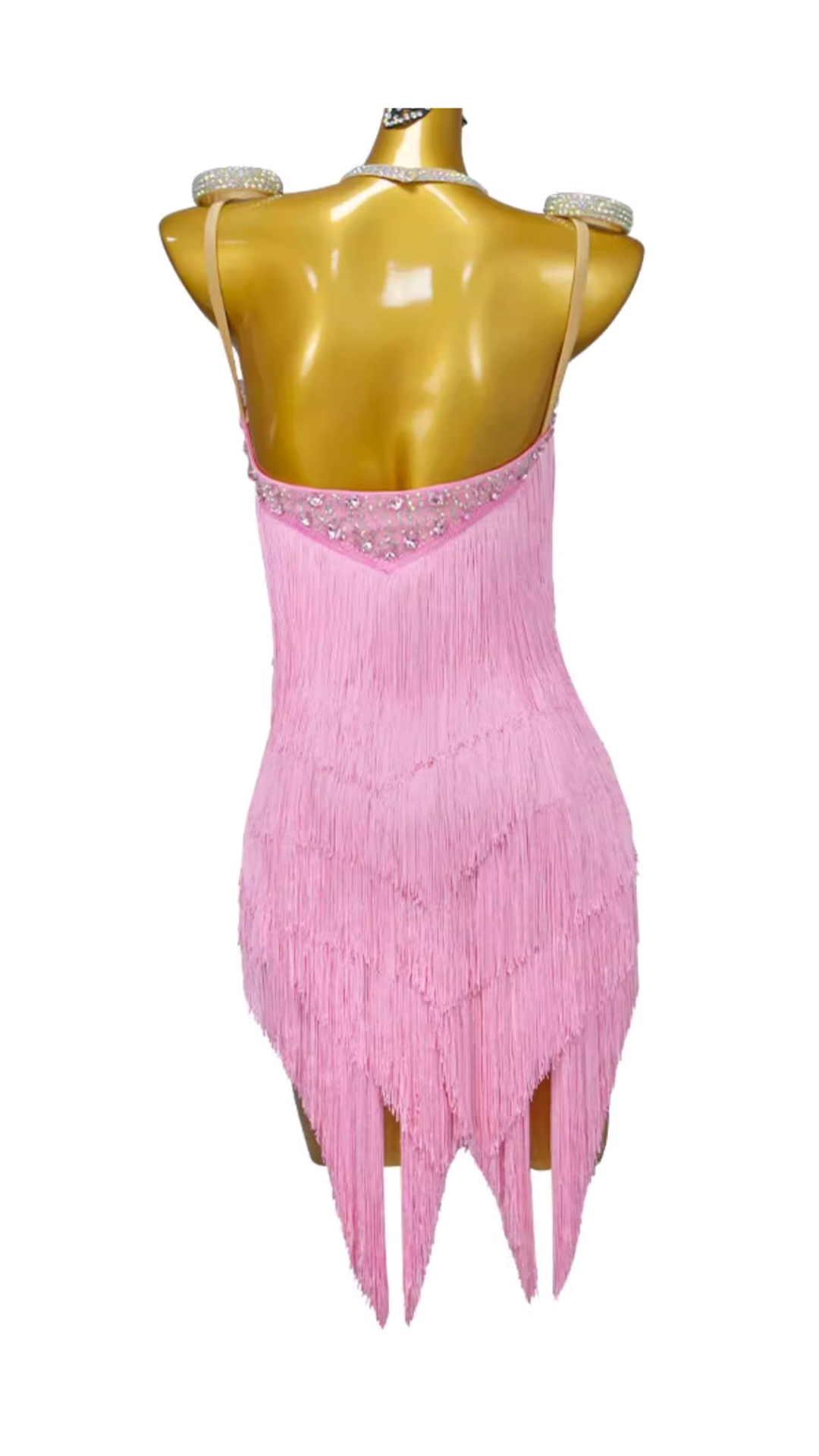 Strappy Encrusted Fringed Competition Dress