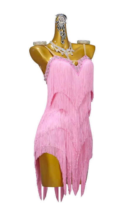 Strappy Encrusted Fringed Competition Dress