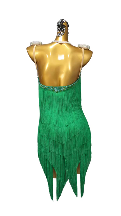 Strappy Encrusted Fringed Competition Dress