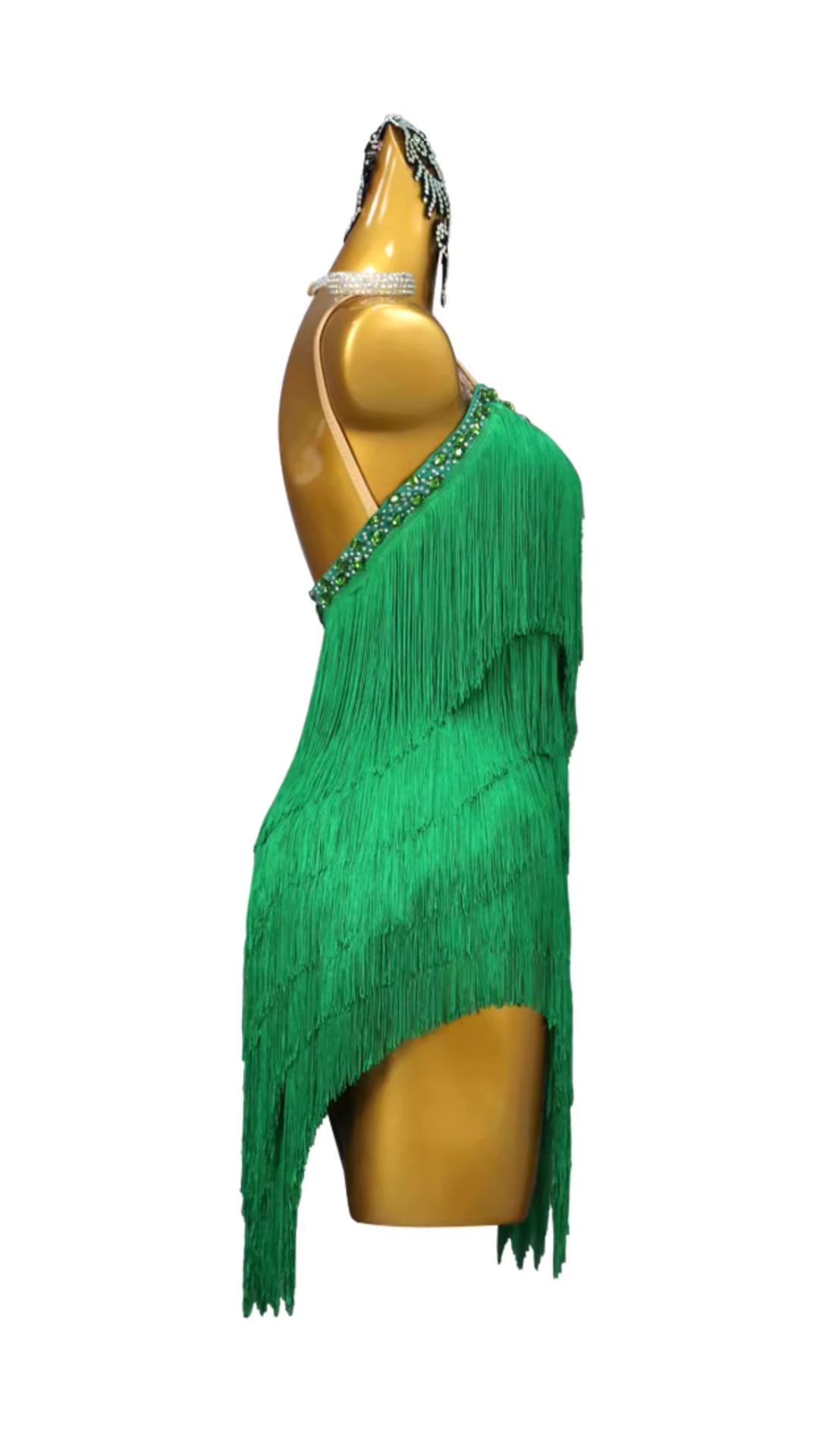 Strappy Encrusted Fringed Competition Dress