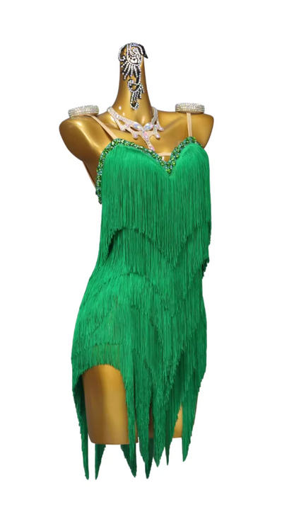 Strappy Encrusted Fringed Competition Dress