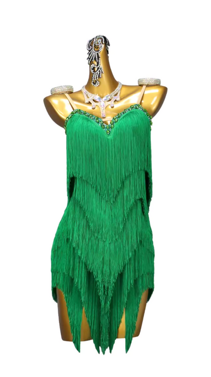 Strappy Encrusted Fringed Competition Dress