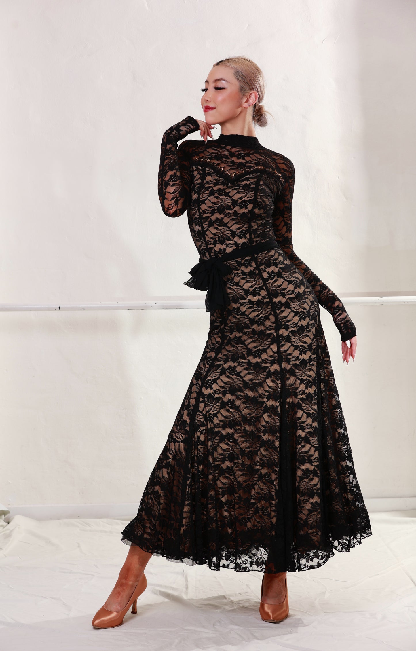 Ballroom Black Lace Long Dress