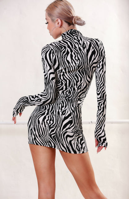 Ladies' Black and White Leopard Print Short Dress