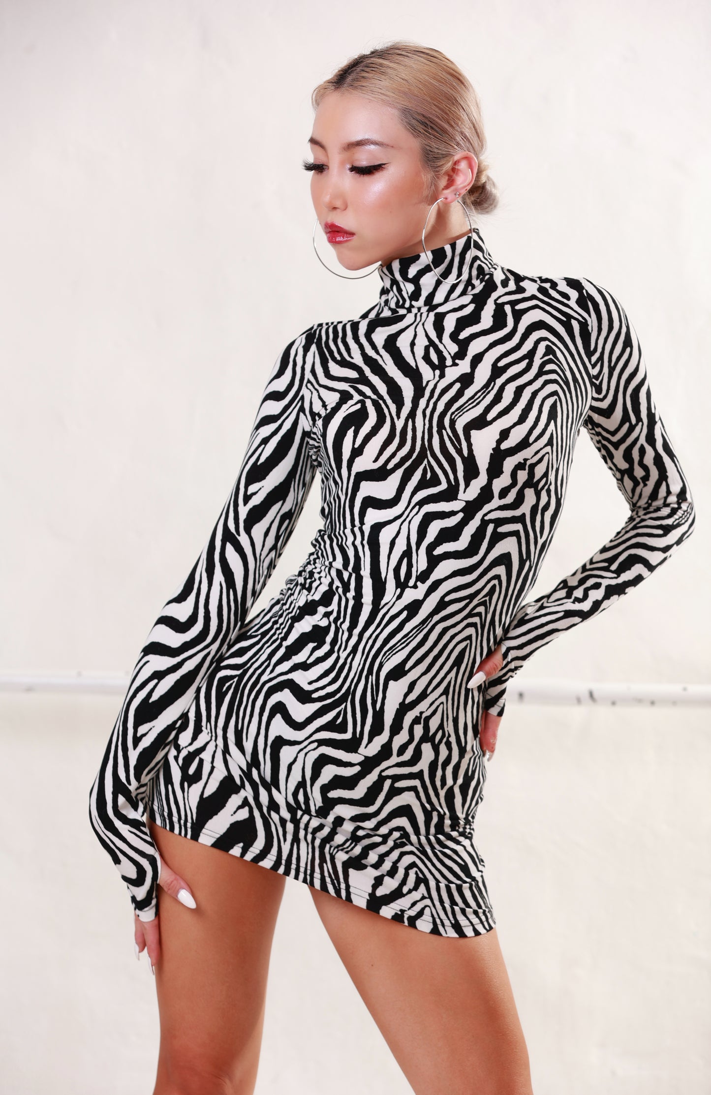 Ladies' Black and White Leopard Print Short Dress